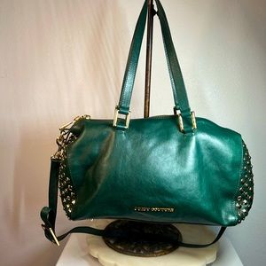 Juicy Couture Forest Green Leather Studded Top Handle Satchel Shoulder Bag